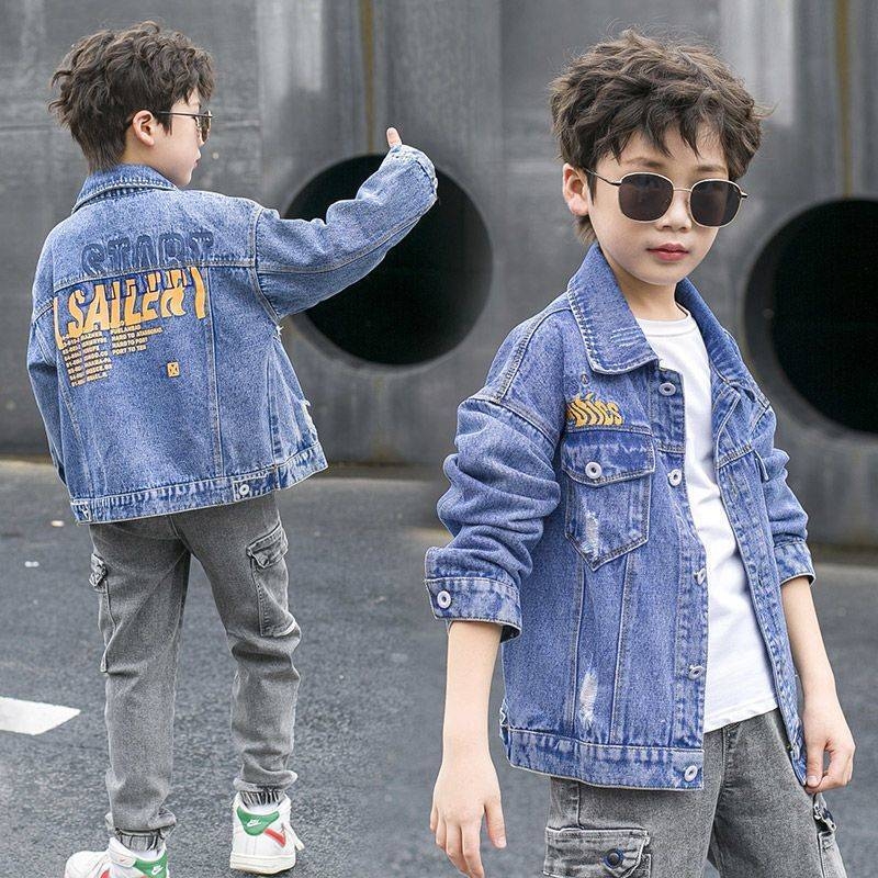 Παιδικό τζιν μπουφάν για αγόρια - γιακάς πόλο, ύφασμα τζιν/βαμβάκι, κλείσιμο με μία σειρά κουμπιών, για παιδιά 8+ ετών
