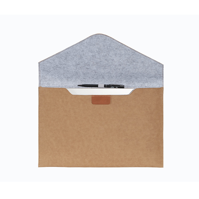Husă pentru laptop din hârtie Kraft, compatibilă cu laptopuri de până la 16 inch, căptușită cu felt și rezistentă la șocuri