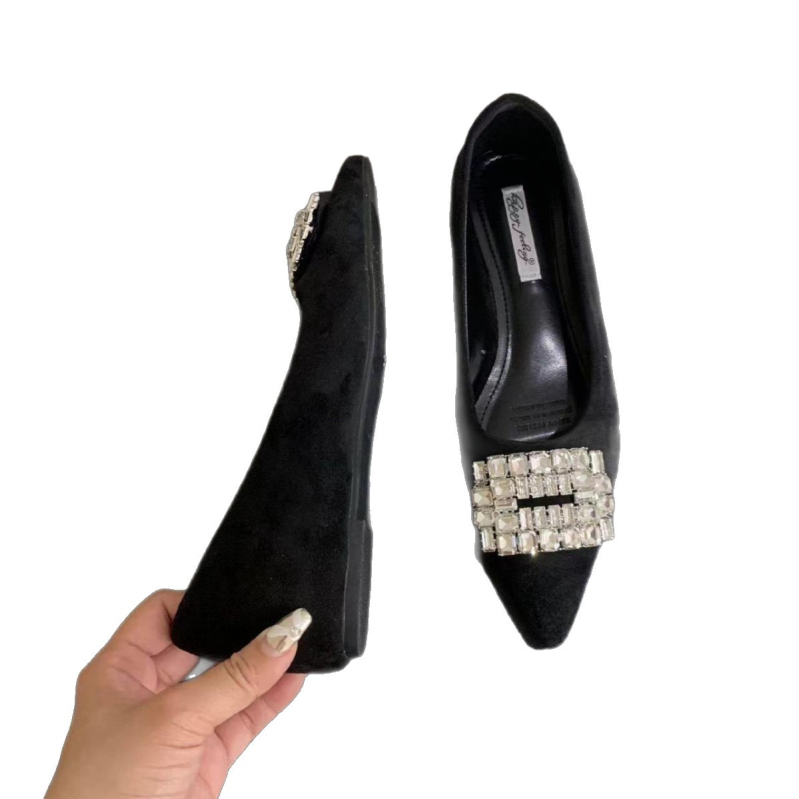 Ženske Mary Jane cipele s oštrim nosom, velur gornji dio, PU podstava, niski pet do 3 cm