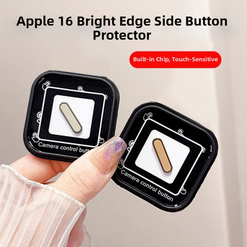 Protecție din sticlă temperată pentru butoanele Apple iPhone 17 Pro Max – margine electroplată lucioasă, membrană pentru buton, anticadere