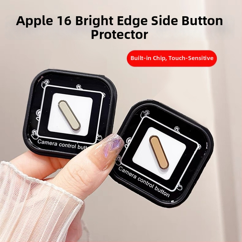 Protecție din sticlă temperată pentru butoanele Apple iPhone 17 Pro Max – margine electroplată lucioasă, membrană pentru buton, anticadere