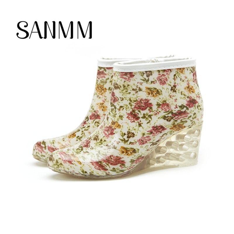 Ženske PVC čizme za kišu, niski štit, 6–8 cm peta, protuklizna podstava, slip-on