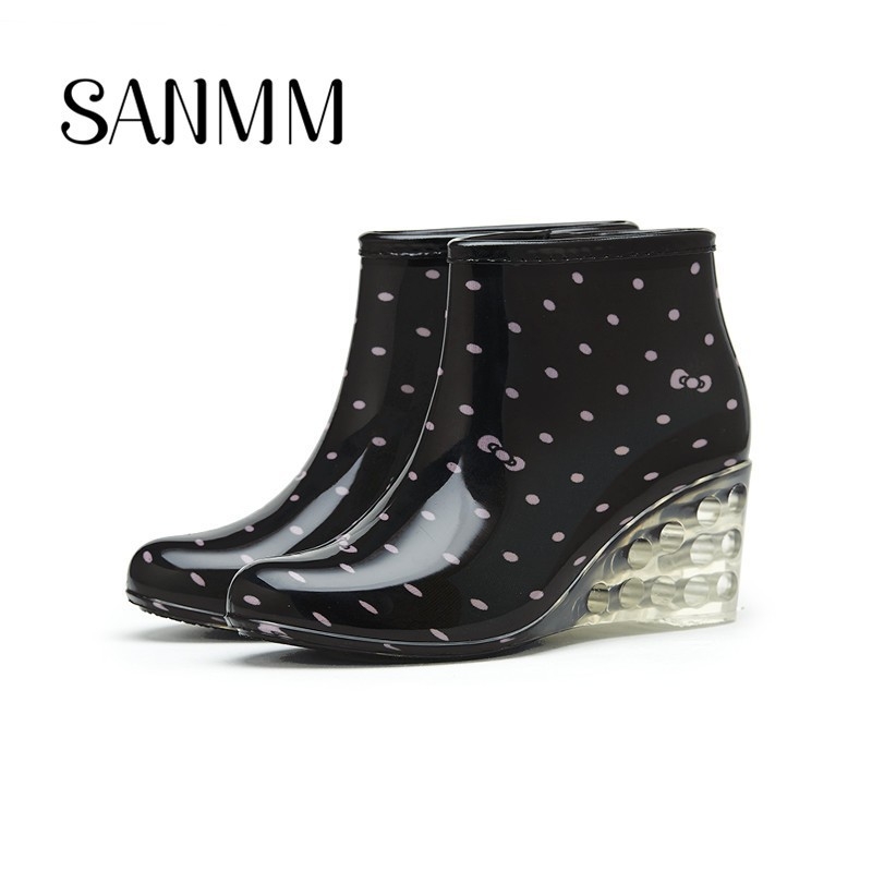 Ženske PVC čizme za kišu, niski štit, 6–8 cm peta, protuklizna podstava, slip-on