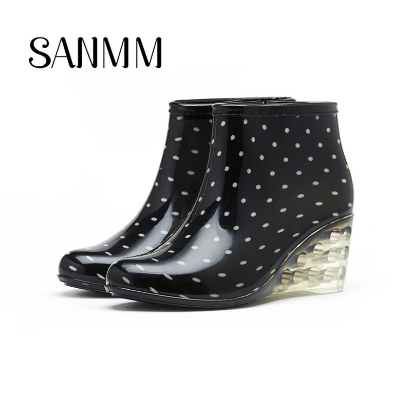 Ženske PVC čizme za kišu, niski štit, 6–8 cm peta, protuklizna podstava, slip-on