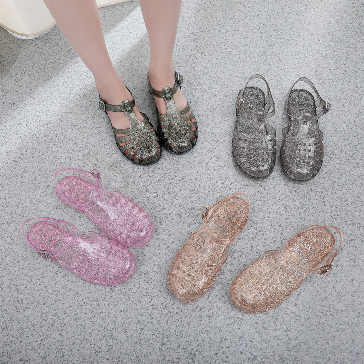 женски PVC римски сандали с катарама, дишащи, противохлъзгащи, инжекционно формована подметка