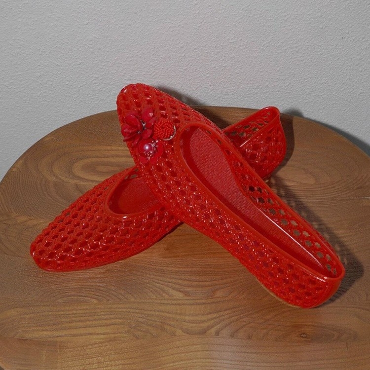 Ženske Mary Jane cipele s oštrim nosom, vintage stil, PVC gornji dio, TPU potplat, cvjetni uzorak, niski potplat