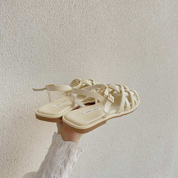 Sandale romane cu partea superioară din PU, vârf rotund, talpă din cauciuc, închidere cu cataramă