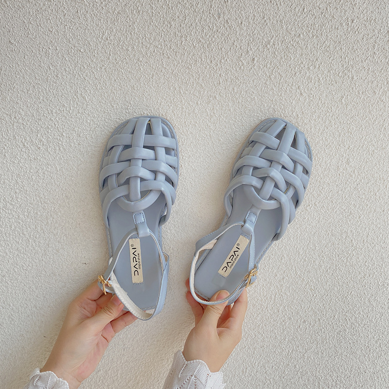 Sandale romane cu partea superioară din PU, vârf rotund, talpă din cauciuc, închidere cu cataramă