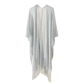 Παραθαλάσσιο ζακετάκι-καρντάγκαν με πέρλες για μαγιό — μεσαίου μήκους, διαπνέον, προστασία από τον ήλιο, 100% πολυεστέρας