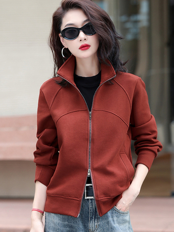 Rujue Dámsky kardigán s dvomi zipsami a stojacim golom, zmes bavlny a polyesteru (70-80% bavlny), dlhé rukávy, voľný strih, predný zips