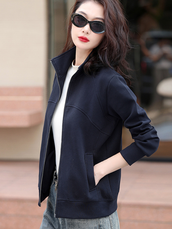 Rujue Dámsky kardigán s dvomi zipsami a stojacim golom, zmes bavlny a polyesteru (70-80% bavlny), dlhé rukávy, voľný strih, predný zips