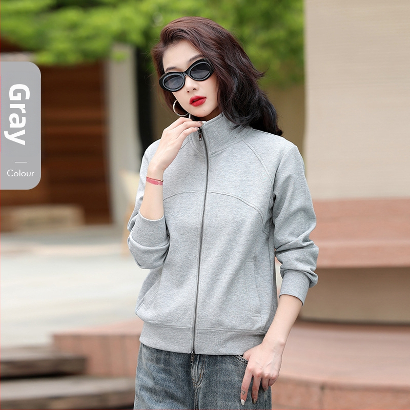 Rujue Dámsky kardigán s dvomi zipsami a stojacim golom, zmes bavlny a polyesteru (70-80% bavlny), dlhé rukávy, voľný strih, predný zips