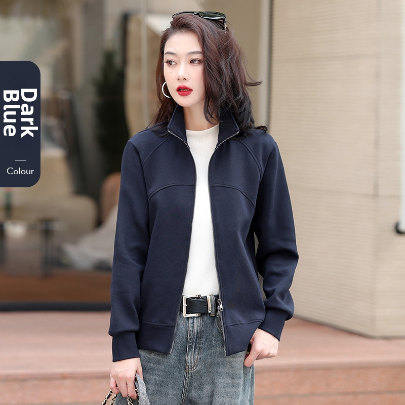 Rujue Dámsky kardigán s dvomi zipsami a stojacim golom, zmes bavlny a polyesteru (70-80% bavlny), dlhé rukávy, voľný strih, predný zips