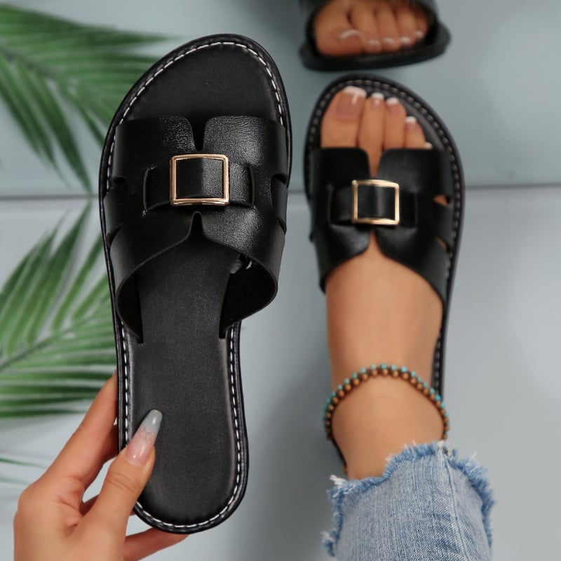 Ženske papuče s jednim remenom — PU gornji dio, PU potplat, casual stil, ravni potplat