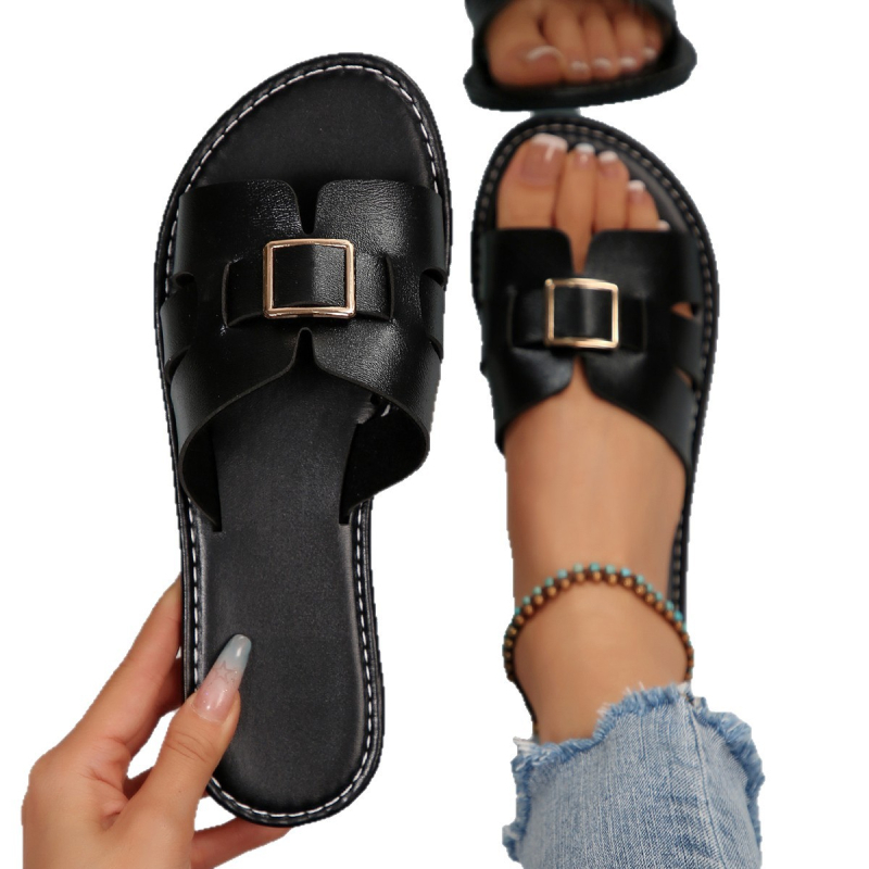 Ženske papuče s jednim remenom — PU gornji dio, PU potplat, casual stil, ravni potplat