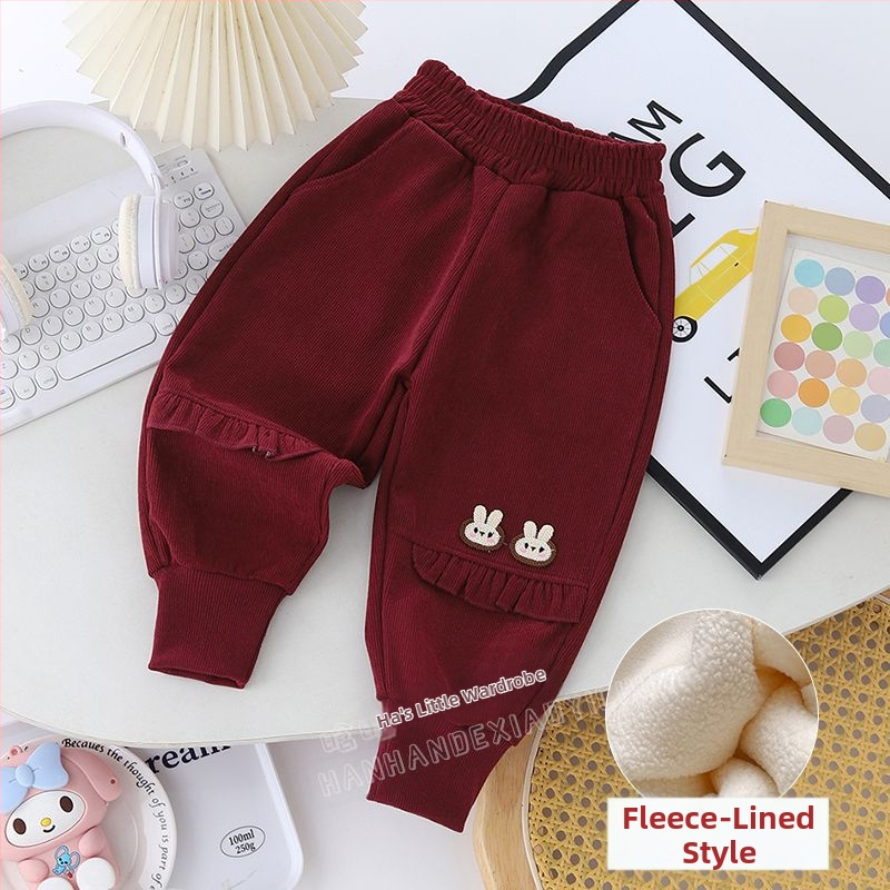 Lányoknak tervezett fleece-bevonatú, lazán szabott koreai stílusú sportnadrág csipkés szegéllyel, újszülötteknek 0–12 hónap, tavasz–ősz