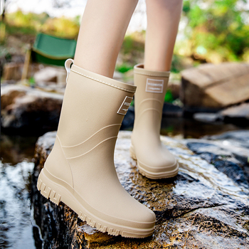 Cizme de ploaie pentru femei până la mijlocul gambei, PVC, impermeabile, talpă antiderapantă, toc mic 1-3 cm