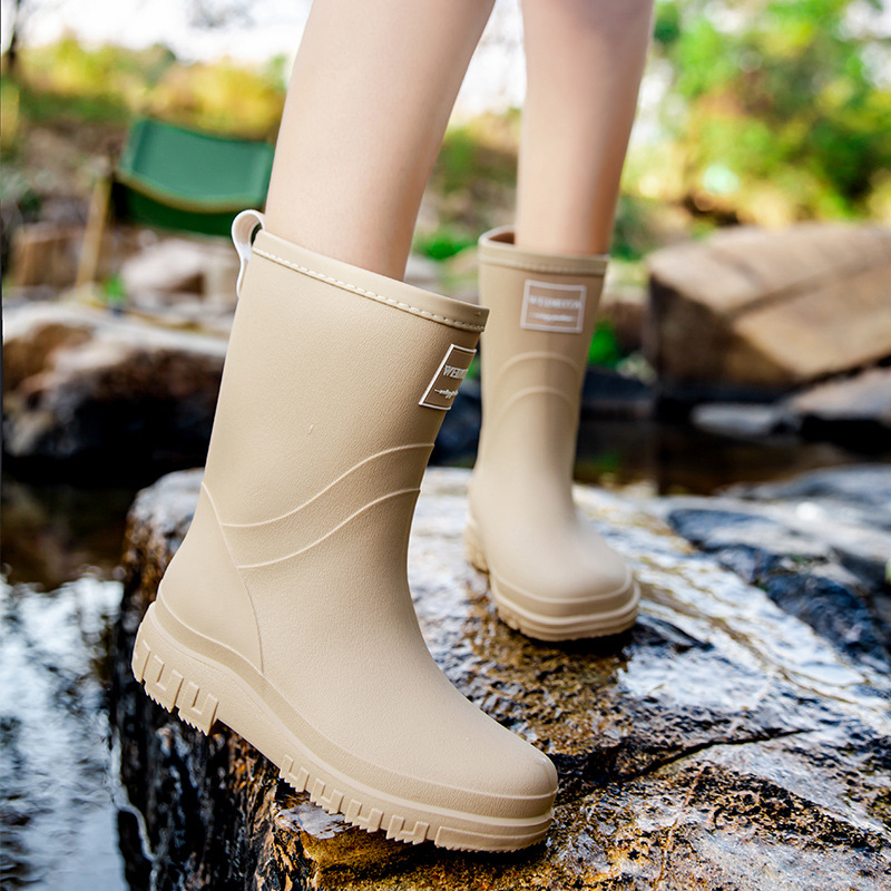 Cizme de ploaie pentru femei până la mijlocul gambei, PVC, impermeabile, talpă antiderapantă, toc mic 1-3 cm