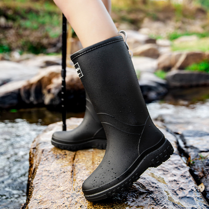 Cizme de ploaie pentru femei până la mijlocul gambei, PVC, impermeabile, talpă antiderapantă, toc mic 1-3 cm