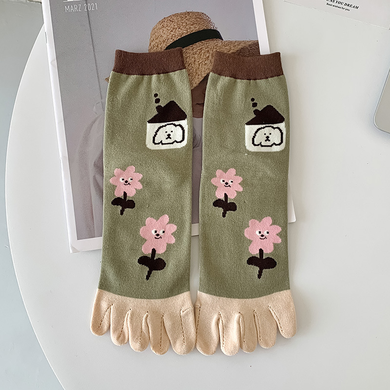 Чорапи с пет пръста, разделени пръсти, средно дълги, дамски памучни, попиване на пот, 80–90% памук, подходящи за есен-зима-пролет.