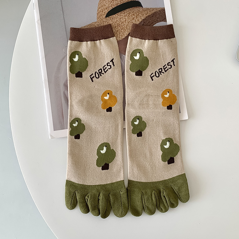 Чорапи с пет пръста, разделени пръсти, средно дълги, дамски памучни, попиване на пот, 80–90% памук, подходящи за есен-зима-пролет.