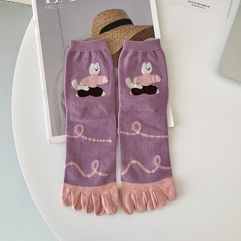 Чорапи с пет пръста, разделени пръсти, средно дълги, дамски памучни, попиване на пот, 80–90% памук, подходящи за есен-зима-пролет.