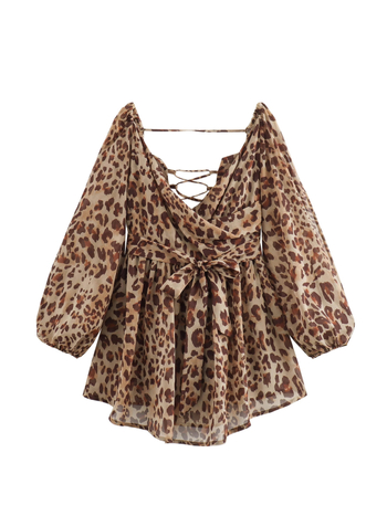 Рокля от полиестер с V-образно деколте, фонарен ръкав, висока талия