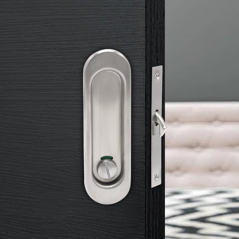 Beépíthető tolóajtókra szánt retesz-zár kör alakú rejtett kilinccsel, 304 rozsdamentes acélból, ES302 modell