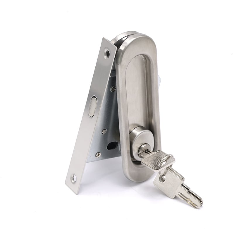 Beépíthető tolóajtókra szánt retesz-zár kör alakú rejtett kilinccsel, 304 rozsdamentes acélból, ES302 modell