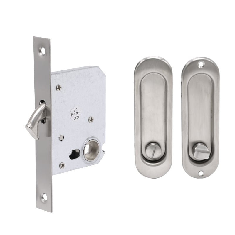 Beépíthető tolóajtókra szánt retesz-zár kör alakú rejtett kilinccsel, 304 rozsdamentes acélból, ES302 modell