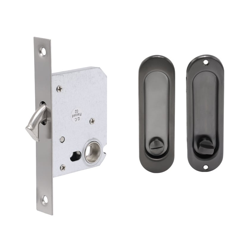 Beépíthető tolóajtókra szánt retesz-zár kör alakú rejtett kilinccsel, 304 rozsdamentes acélból, ES302 modell