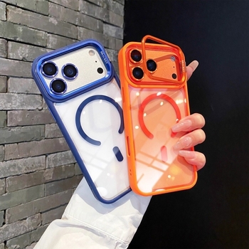 Visokokvalitetno magnetsko preklopno kućište s nosačem za iPhone 17 Pro Max, prozirni metalni objektiv, otporno na padove