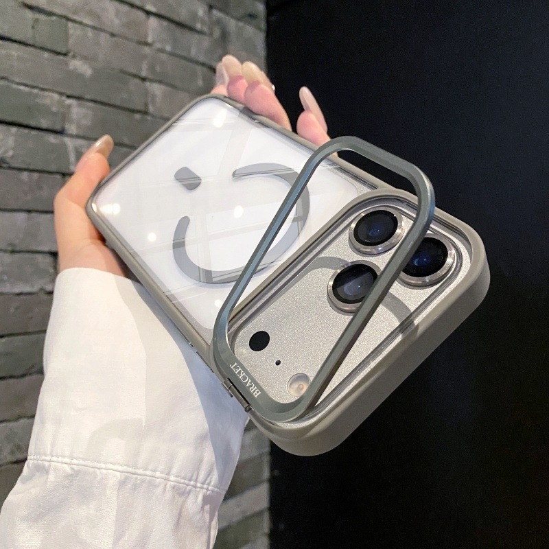 Visokokvalitetno magnetsko preklopno kućište s nosačem za iPhone 17 Pro Max, prozirni metalni objektiv, otporno na padove