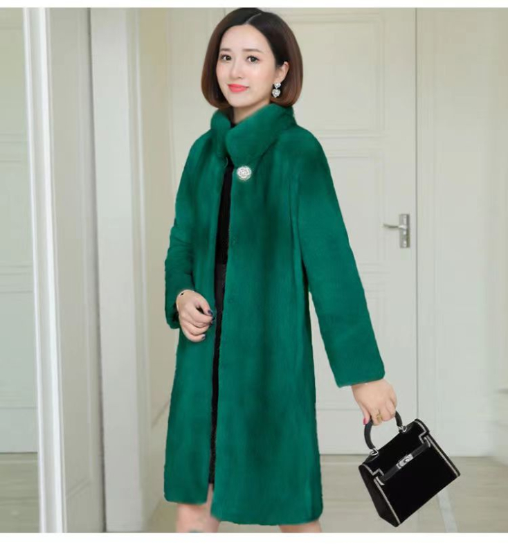 Női középhosszú műszőrmés kabát, álló gallérral, hosszú ujjú, imitációs szőrméből, koreai városi stílus