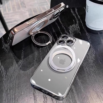 Prozirna minimalistička futrola s rotirajućim držačem i magnetskim pričvršćivanjem za iPhone 17 Pro/Pro Max i 16 Pro – TPU, držač, magnetsko privlačenje, otpornost na padove, zaštita leće uključena
