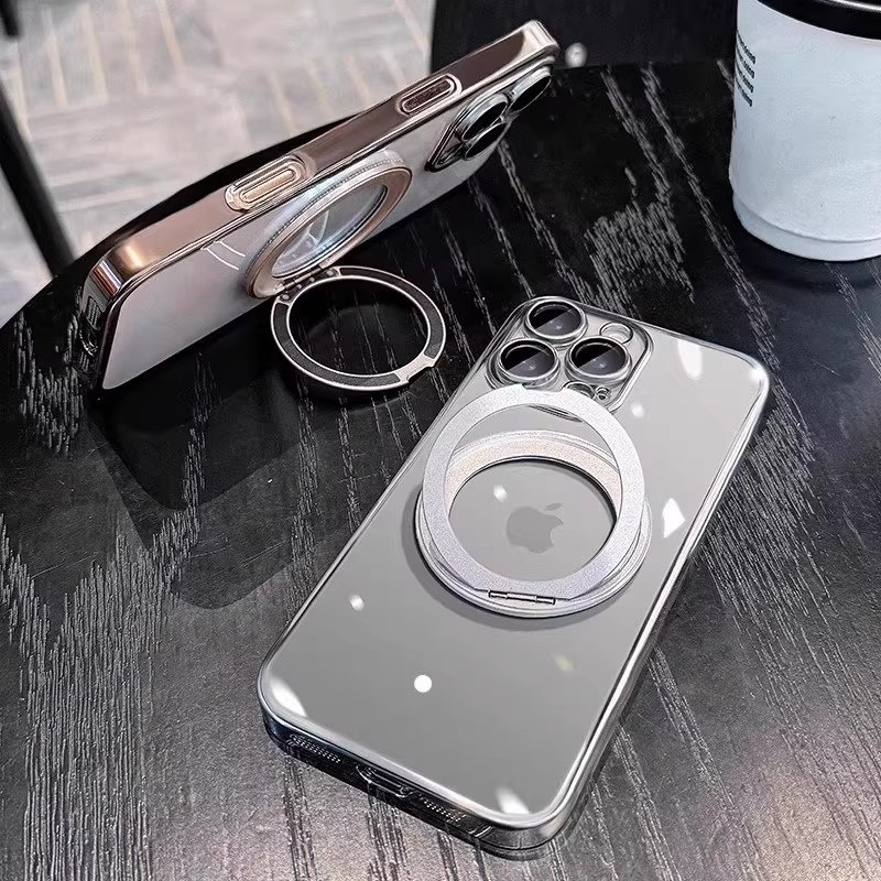 Prozirna minimalistička futrola s rotirajućim držačem i magnetskim pričvršćivanjem za iPhone 17 Pro/Pro Max i 16 Pro – TPU, držač, magnetsko privlačenje, otpornost na padove, zaštita leće uključena