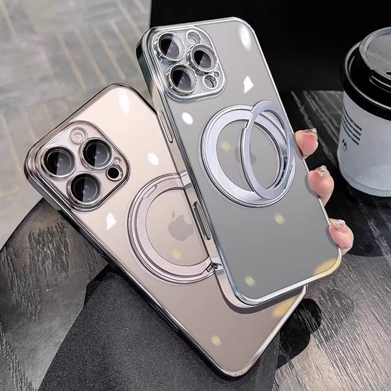 Prozirna minimalistička futrola s rotirajućim držačem i magnetskim pričvršćivanjem za iPhone 17 Pro/Pro Max i 16 Pro – TPU, držač, magnetsko privlačenje, otpornost na padove, zaštita leće uključena