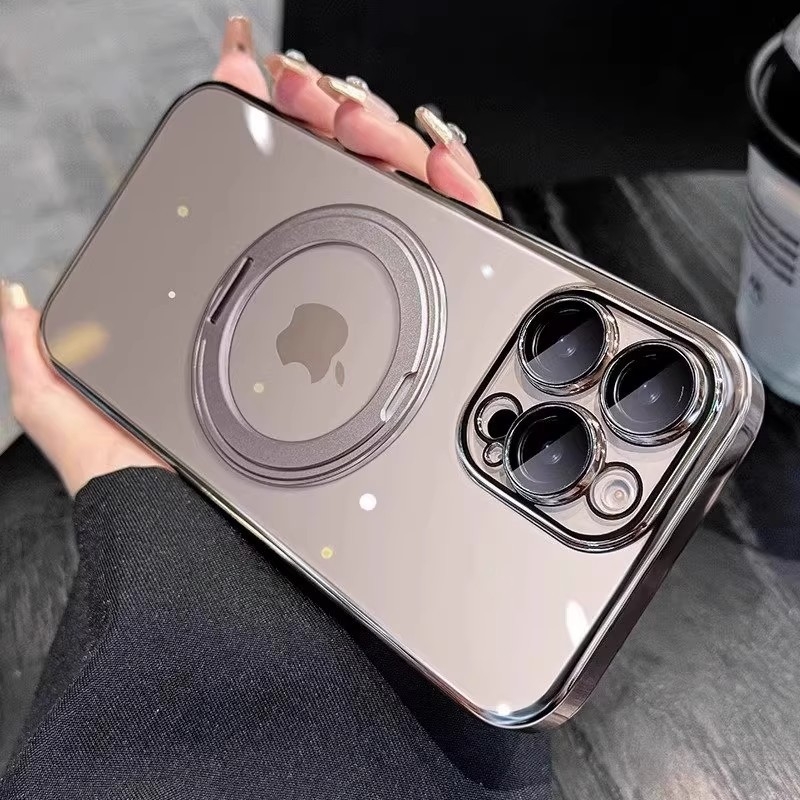 Prozirna minimalistička futrola s rotirajućim držačem i magnetskim pričvršćivanjem za iPhone 17 Pro/Pro Max i 16 Pro – TPU, držač, magnetsko privlačenje, otpornost na padove, zaštita leće uključena