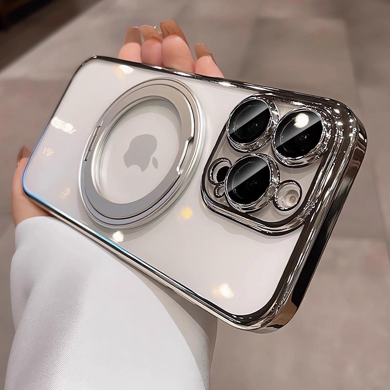Prozirna minimalistička futrola s rotirajućim držačem i magnetskim pričvršćivanjem za iPhone 17 Pro/Pro Max i 16 Pro – TPU, držač, magnetsko privlačenje, otpornost na padove, zaštita leće uključena