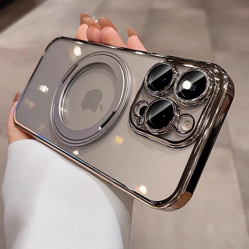 Prozirna minimalistička futrola s rotirajućim držačem i magnetskim pričvršćivanjem za iPhone 17 Pro/Pro Max i 16 Pro – TPU, držač, magnetsko privlačenje, otpornost na padove, zaštita leće uključena
