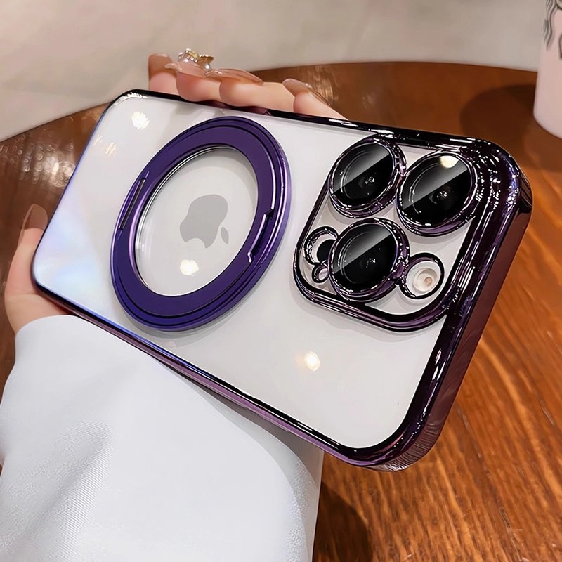 Prozirna minimalistička futrola s rotirajućim držačem i magnetskim pričvršćivanjem za iPhone 17 Pro/Pro Max i 16 Pro – TPU, držač, magnetsko privlačenje, otpornost na padove, zaštita leće uključena