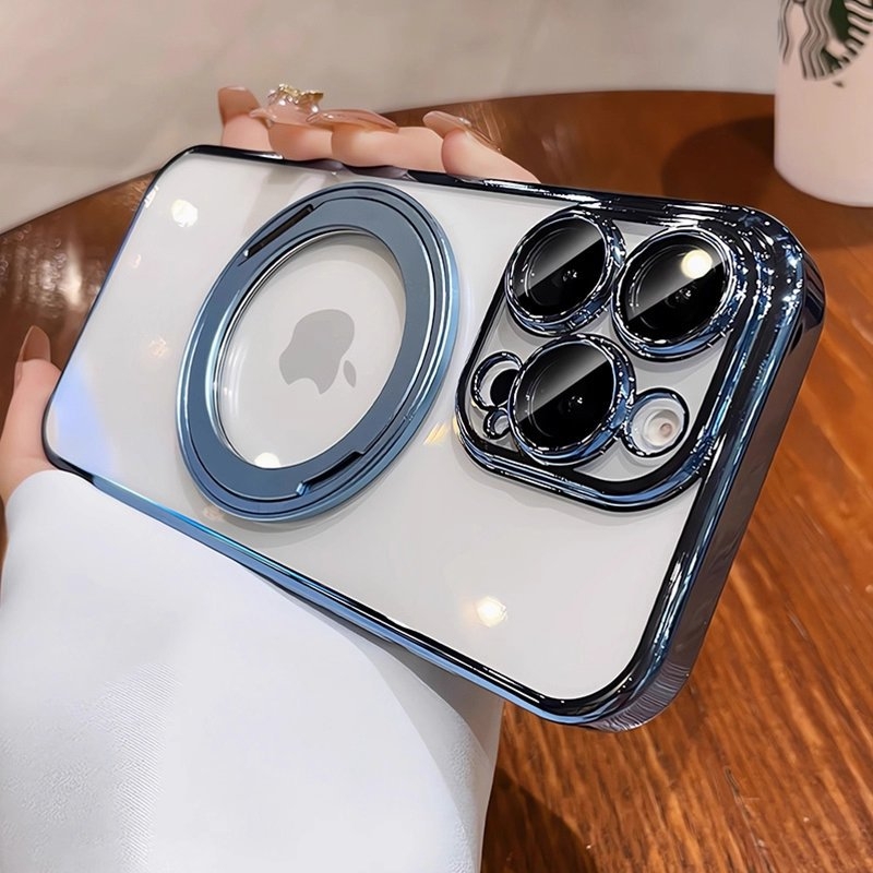 Prozirna minimalistička futrola s rotirajućim držačem i magnetskim pričvršćivanjem za iPhone 17 Pro/Pro Max i 16 Pro – TPU, držač, magnetsko privlačenje, otpornost na padove, zaštita leće uključena