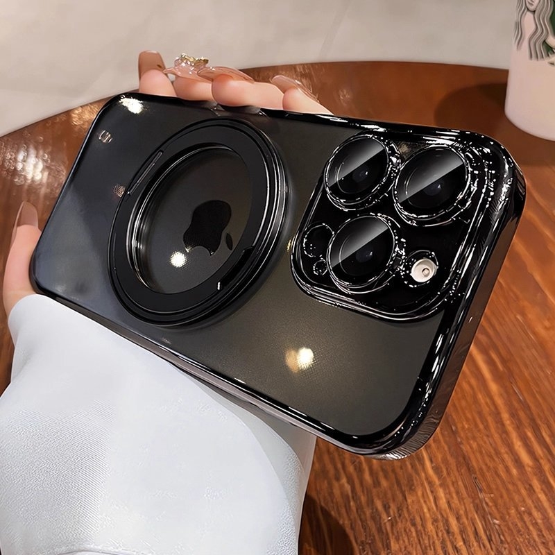 Prozirna minimalistička futrola s rotirajućim držačem i magnetskim pričvršćivanjem za iPhone 17 Pro/Pro Max i 16 Pro – TPU, držač, magnetsko privlačenje, otpornost na padove, zaštita leće uključena