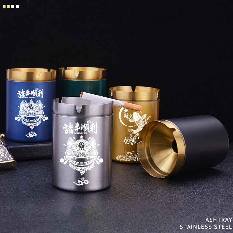 Пепелник от неръждаема стомана с форма на фуния за автомобил, бар, офис и дом — печат на лого, персонализация, модел FFYHG-001