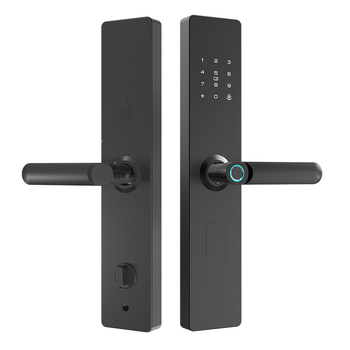 Smart zámok na dvere s otlačkom prsta, heslom a diaľkovým odomknutím – polautomatický, panel a rukoväť z hliníkovej zliatiny, model HD-S07, 300 uložených odtlačkov, skenovanie <0,1 s, FAR <0,000004%, vhodný pre vstupné dvere