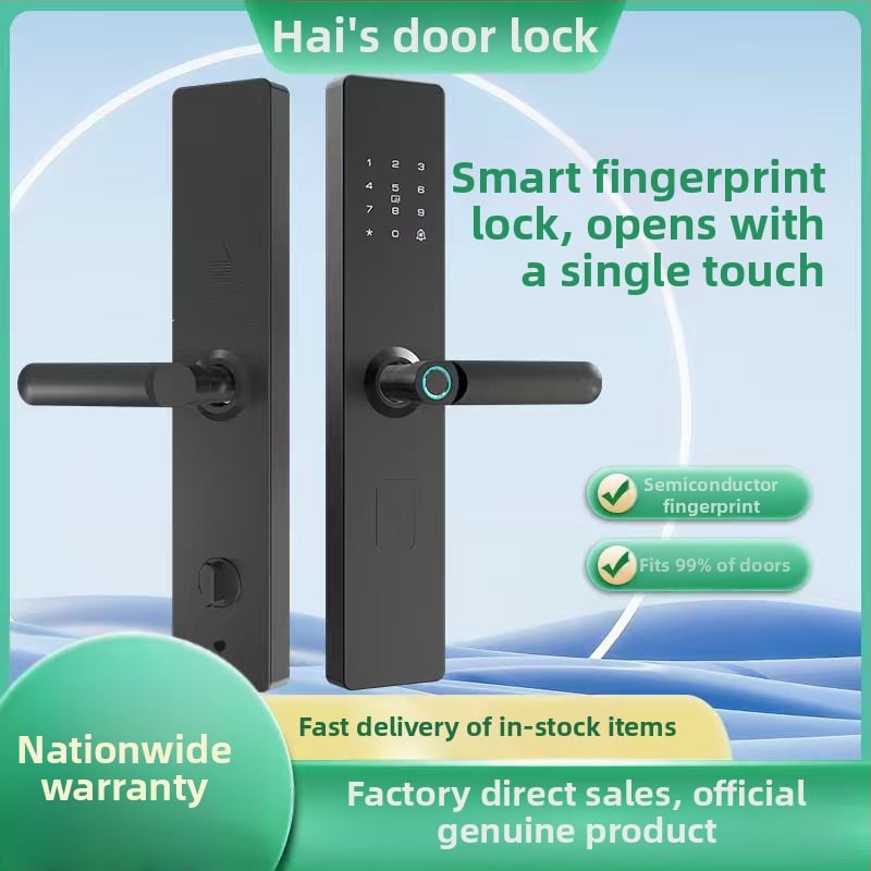 Smart zámok na dvere s otlačkom prsta, heslom a diaľkovým odomknutím – polautomatický, panel a rukoväť z hliníkovej zliatiny, model HD-S07, 300 uložených odtlačkov, skenovanie <0,1 s, FAR <0,000004%, vhodný pre vstupné dvere