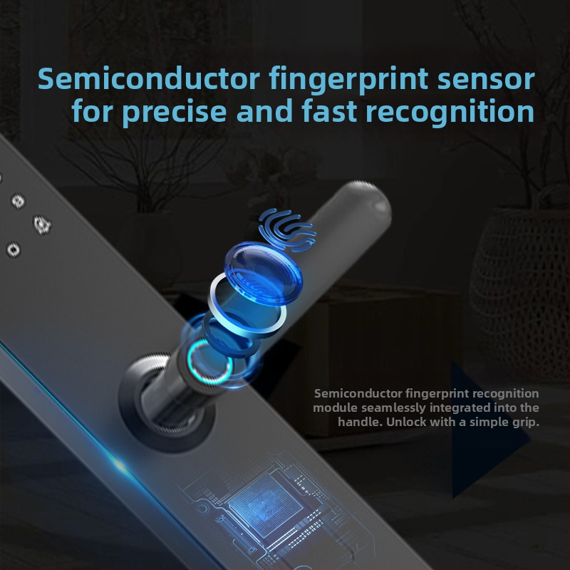 Smart zámok na dvere s otlačkom prsta, heslom a diaľkovým odomknutím – polautomatický, panel a rukoväť z hliníkovej zliatiny, model HD-S07, 300 uložených odtlačkov, skenovanie <0,1 s, FAR <0,000004%, vhodný pre vstupné dvere