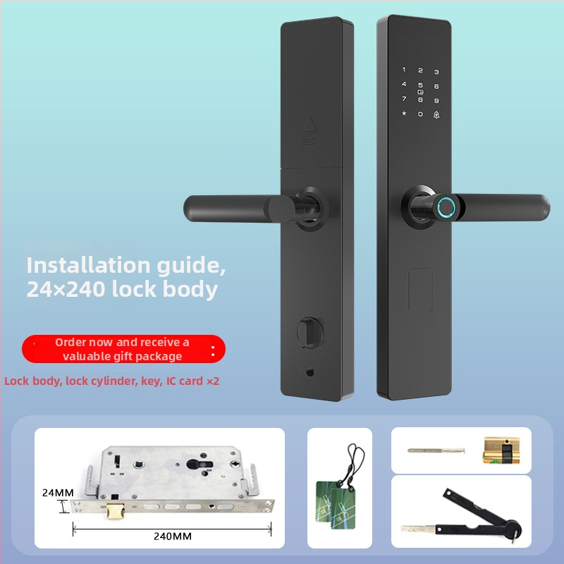 Smart zámok na dvere s otlačkom prsta, heslom a diaľkovým odomknutím – polautomatický, panel a rukoväť z hliníkovej zliatiny, model HD-S07, 300 uložených odtlačkov, skenovanie <0,1 s, FAR <0,000004%, vhodný pre vstupné dvere