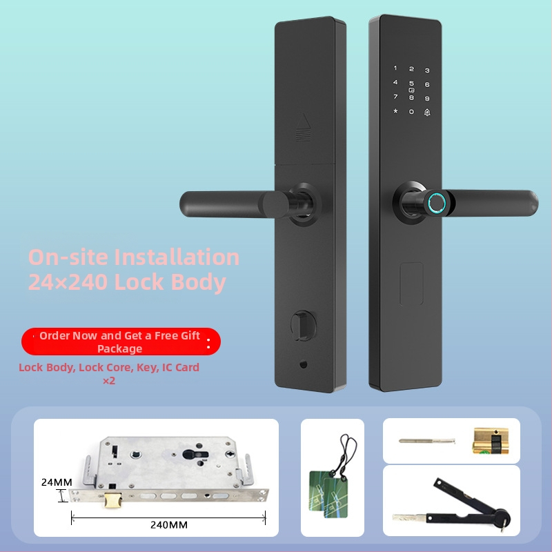 Smart zámok na dvere s otlačkom prsta, heslom a diaľkovým odomknutím – polautomatický, panel a rukoväť z hliníkovej zliatiny, model HD-S07, 300 uložených odtlačkov, skenovanie <0,1 s, FAR <0,000004%, vhodný pre vstupné dvere