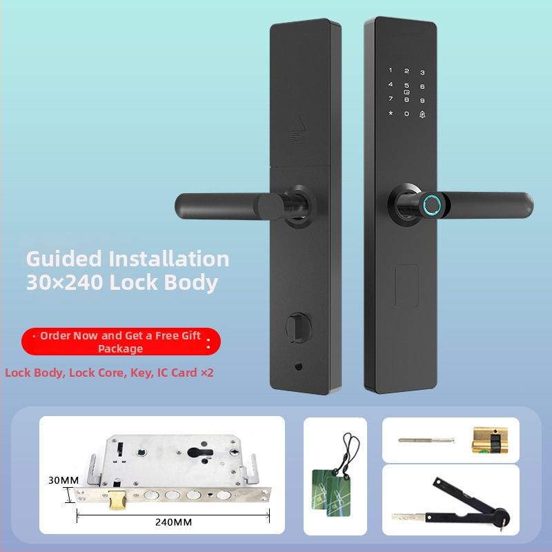 Smart zámok na dvere s otlačkom prsta, heslom a diaľkovým odomknutím – polautomatický, panel a rukoväť z hliníkovej zliatiny, model HD-S07, 300 uložených odtlačkov, skenovanie <0,1 s, FAR <0,000004%, vhodný pre vstupné dvere